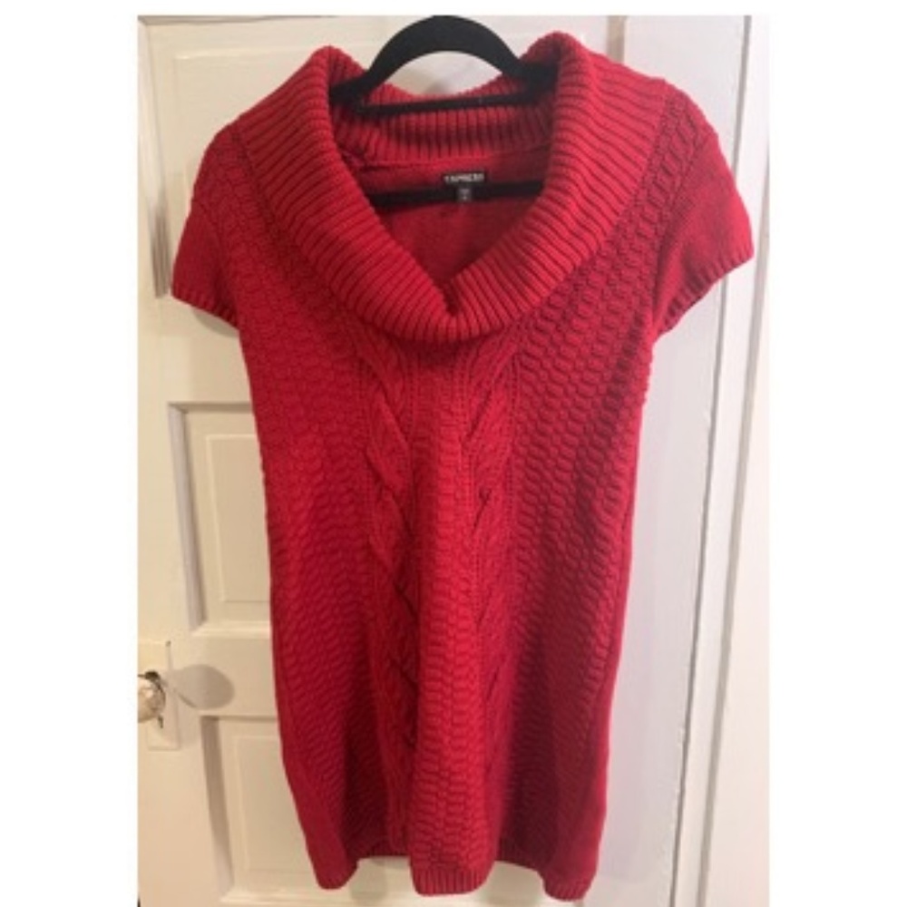 Express Red Turtleneck Short-Sleeve Sweater Dress